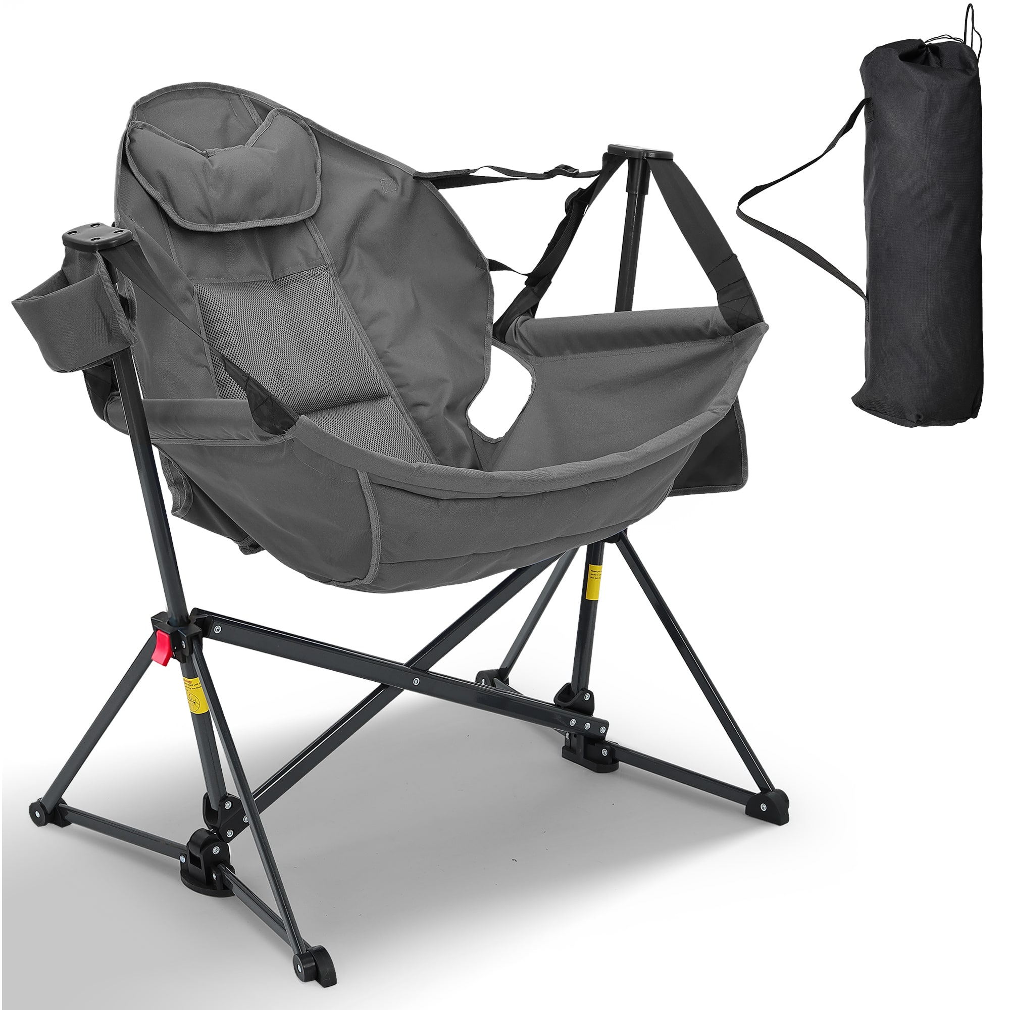 Ainfox - Hammock Camping Chair, Portable Heavy Duty Folding Swing Chair for Adults with Carrying Bag & Optional Footrest - Gray-without Footrest