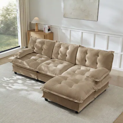 Front. Anysun - 107" 3-Seat Cloud Sectional Sofa - Modular Deep Seat, Lattice-Decor Chenille Cushions, Breathable Fabric for Living Room - Coffee.