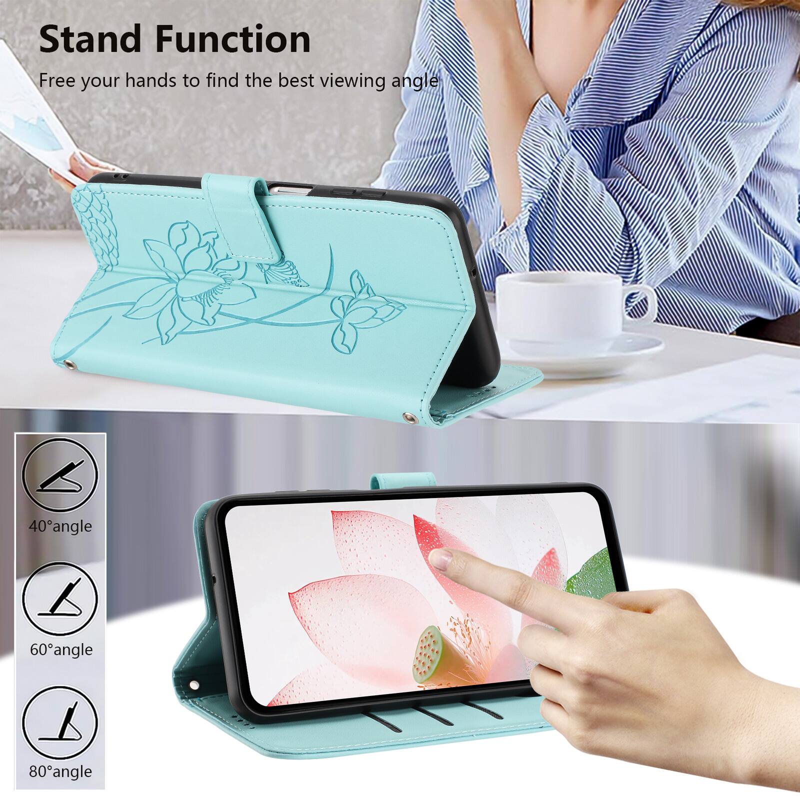Stand Function  
Free your hands to find the best viewing angle  

40° angle  
60° angle  
80° angle