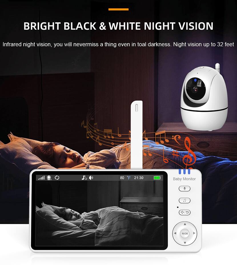 BRIGHT BLACK & WHITE NIGHT VISION

Infrared night vision, you will never miss a thing even in total darkness. Night vision up to 32 feet

80°F 21:30

Baby Monitor