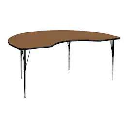 Flash Furniture - Wren 48''W x 72''L Kidney Oak Thermal Laminate Activity Table - Standard Height Adjustable Legs - Brown