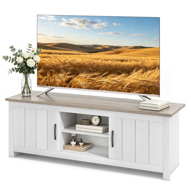 Left. WELLFOR - Farmhouse TV Stand for TVs up to 65", Entertainment Center Console Table with Doors - Natural.