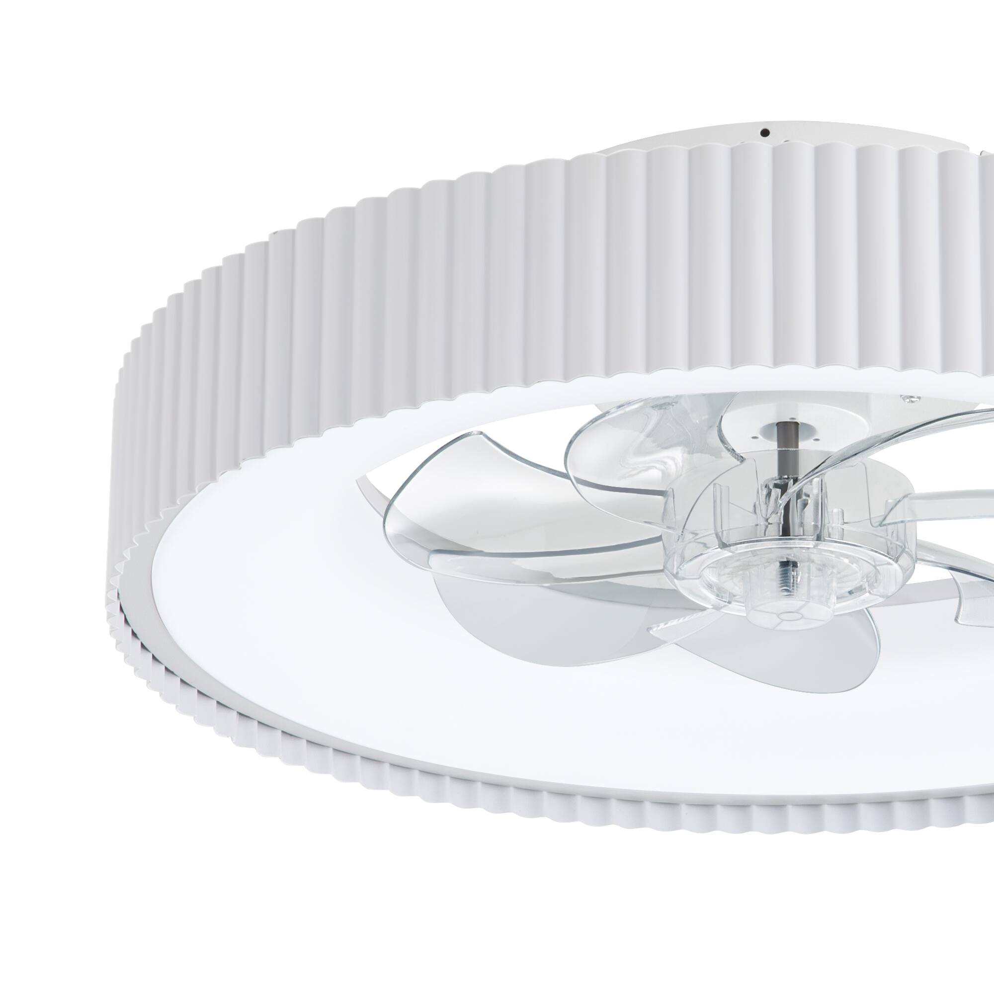 Left. Breezary - 19-Inch Caged Ceiling Fan with 7 PC Blades, 3 Color  Light, DC Motor, 6-Speed Remote Control, Memory Function - Matte White.