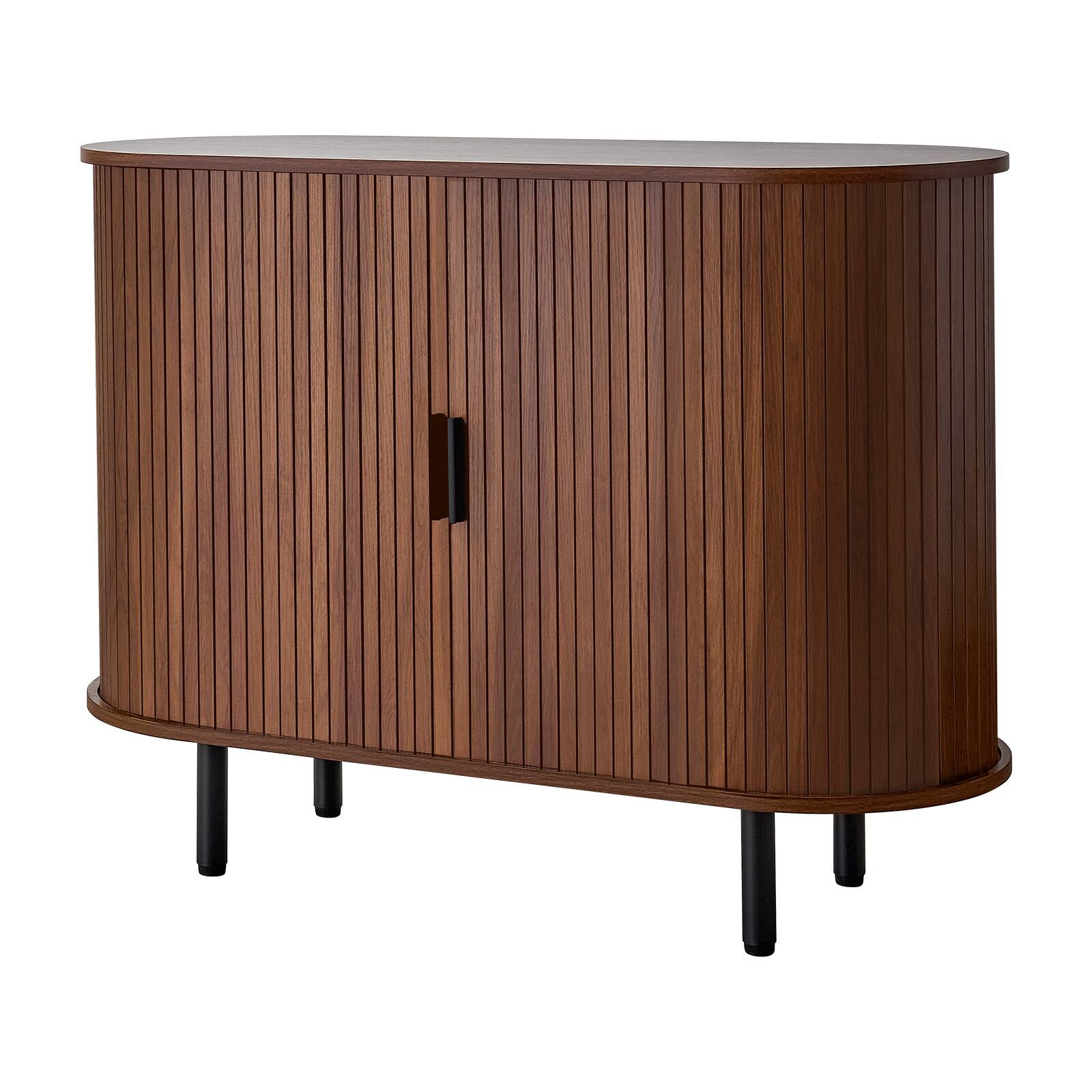 Alt View 5. VEVOR - Coffee Bar Cabinet, Mid Century Fluted Coffee Bar Table, Buffet Stand Cabinet with 2 Sliding Doors - Walnut + Black.
