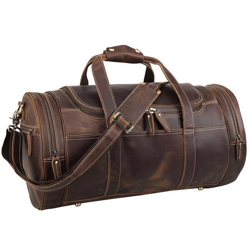 Alt View 2. Steel Horse Leather - The Wainwright Weekender | Round Vintage Leather Weekender - Dark Brown.