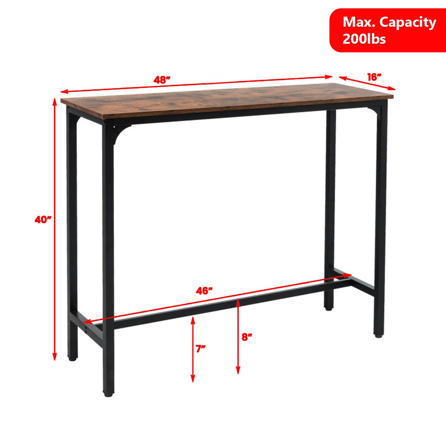 Max. Capacity 200lbs  
48" x 16"  
40" x 46"  
7" x 8"