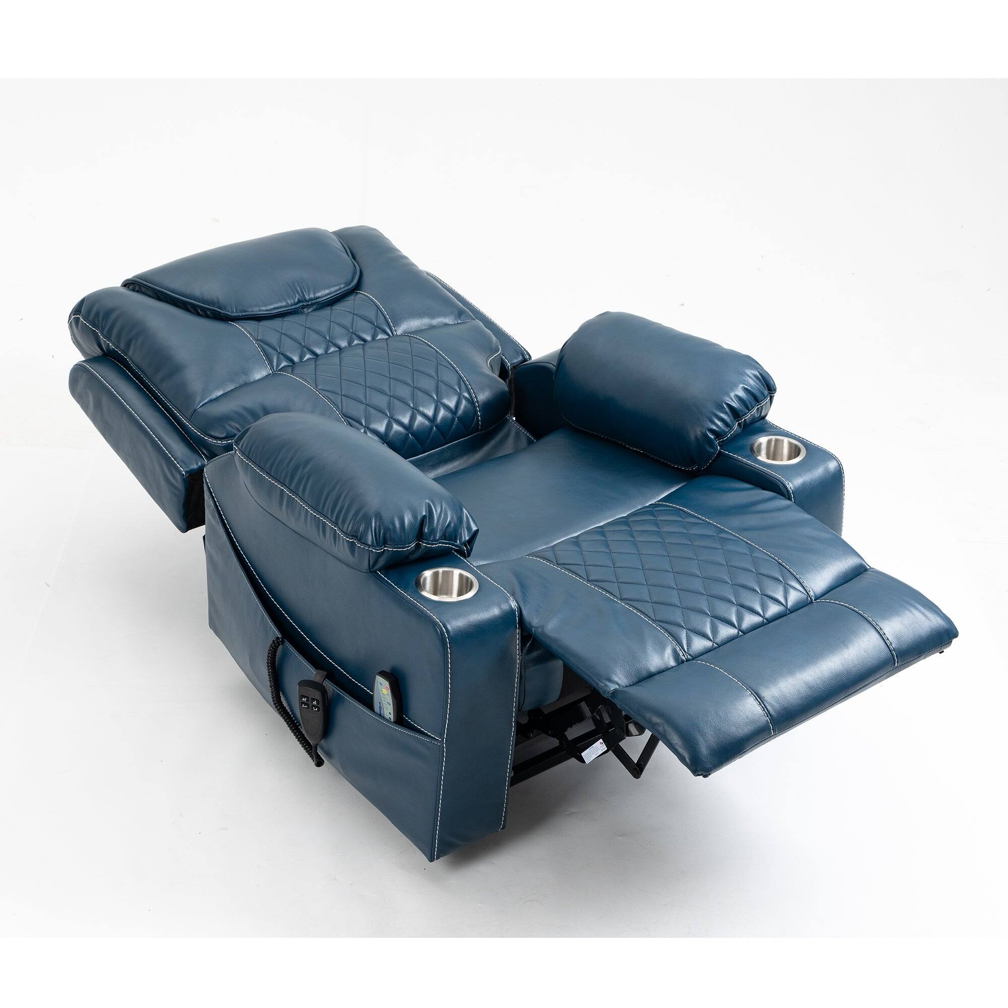 Alt View 2. Boyel Living - Oversized Elderly Electric Lift Chair Dual OKIN Motor 180° Flat Massage Heating Dual Cup Holder Living Room Furniture - BLUE.