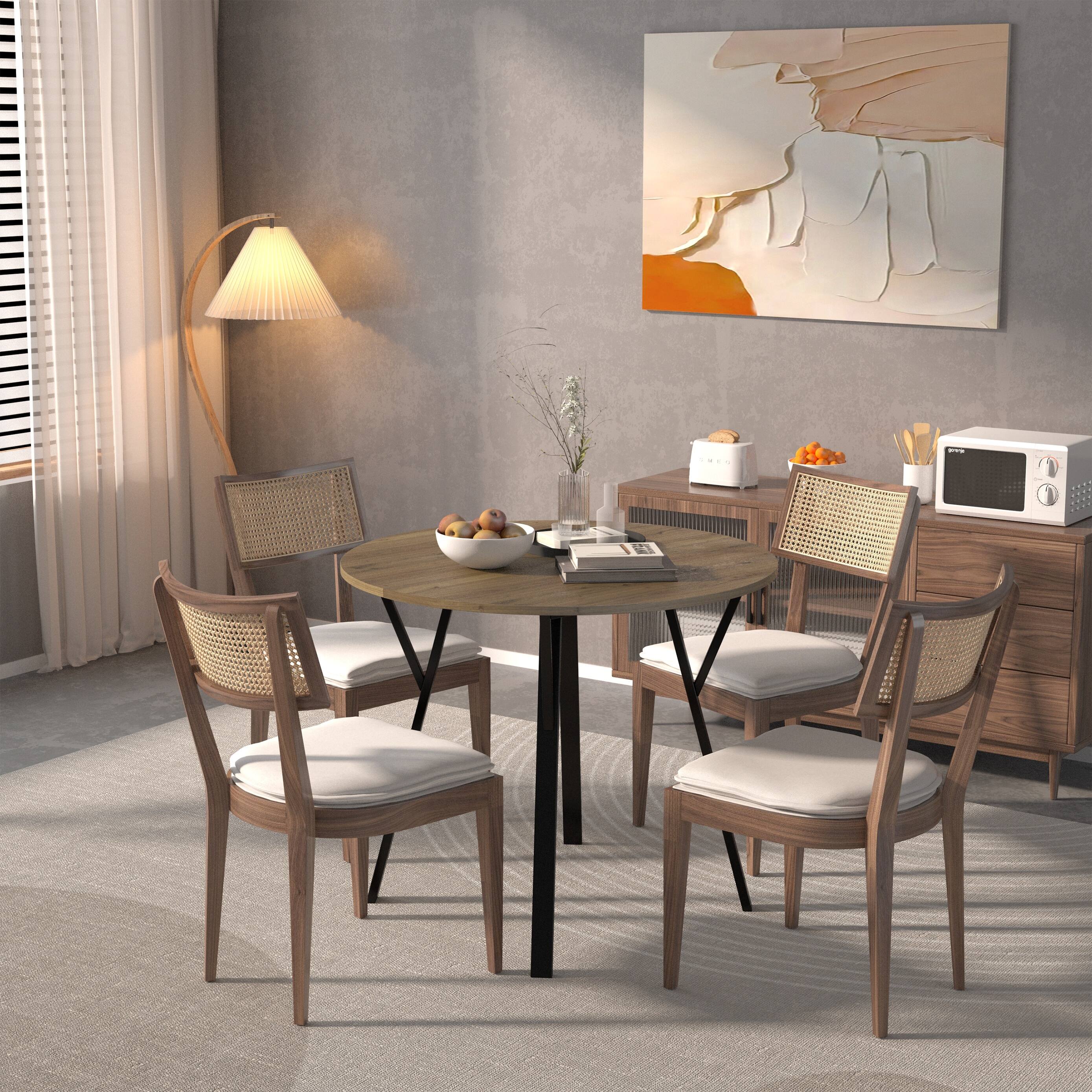 Back. Z-Edge - 35.4" Small Round Dining Table for 2-4 People, Dinner Table Space Saving Circle Kitchen Table for Small Space, Apartment - Brown.
