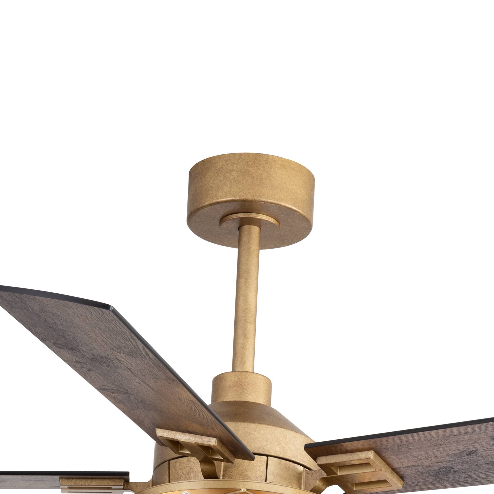 Alt View 8. Breezary - 52-Inch Indoor Ceiling Fan with Light Kit, 5 Plywood Dual-Finish Blades, DC Motor, 5/10'' Downrods, Remote, Glass Shade - Paint Gold with Black and Rich Walnut.