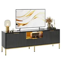Bestier 55" Fluted Gaming TV Stand for 60" TV Sleek Media Console with Wave-Patterned Buffet Cabinet - Black - Front_Zoom