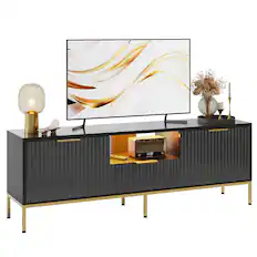 Front. Bestier - Bestier 55" Fluted Gaming TV Stand for 60" TV Sleek Media Console with Wave-Patterned Buffet Cabinet - Black.