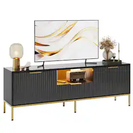 Bestier - 55" Fluted Gaming TV Stand for 60" TV Sleek Media Console with Wave-Patterned Buffet Cabinet - Black