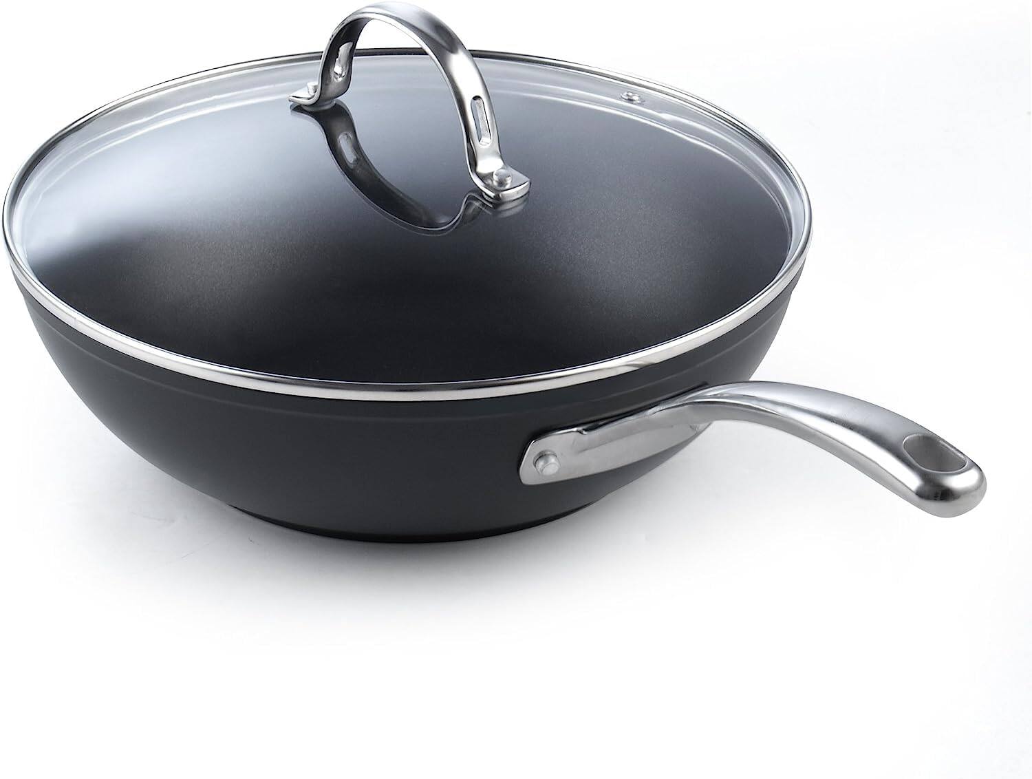 Alt View 3. Cooks Standard - Classic 11'' Hard Anodized Nonstick Wok Stir Fry Pan,3qt Deep Frying Pan,Vented Glass Lid,Stay-cool Handle,Not Induction - black.