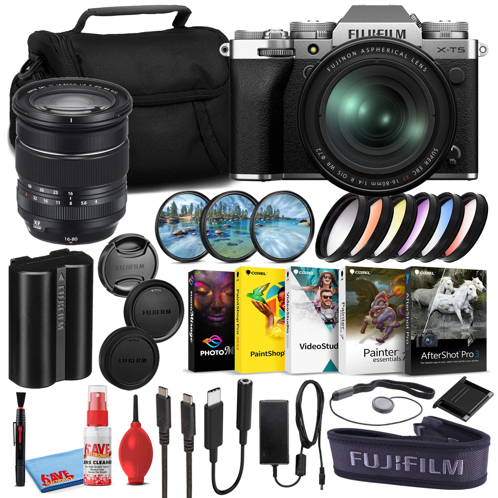 Fujifilm - X-T5 Mirrorless Camera with 16-80mm Lens (Silver) Corel Software Bundle