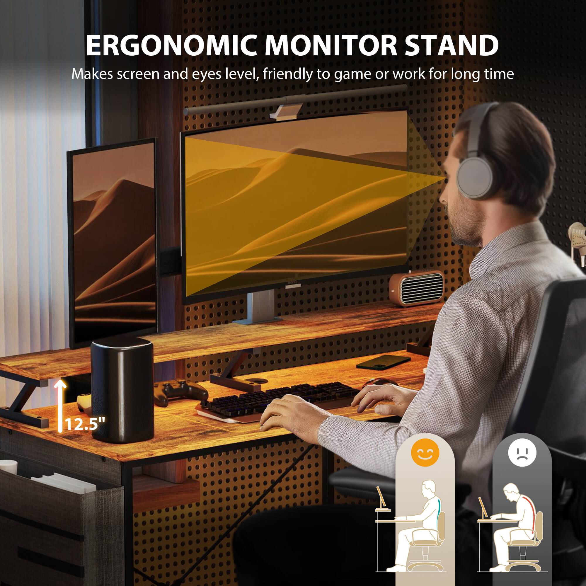 ERGONOMIC MONITOR STAND Makes screen and eyes level, friendly to game or work for long time 12.5"