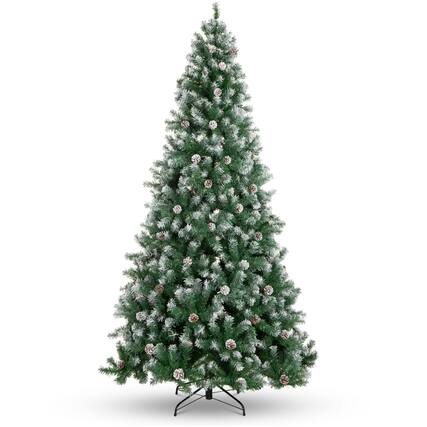 Front. Best Choice Products - Best Choice Products 9ft Pre-Decorated Holiday Christmas Pine Tree w/2,028 Branch Tips, Partially Flocked, Base Green - Flocked Green.