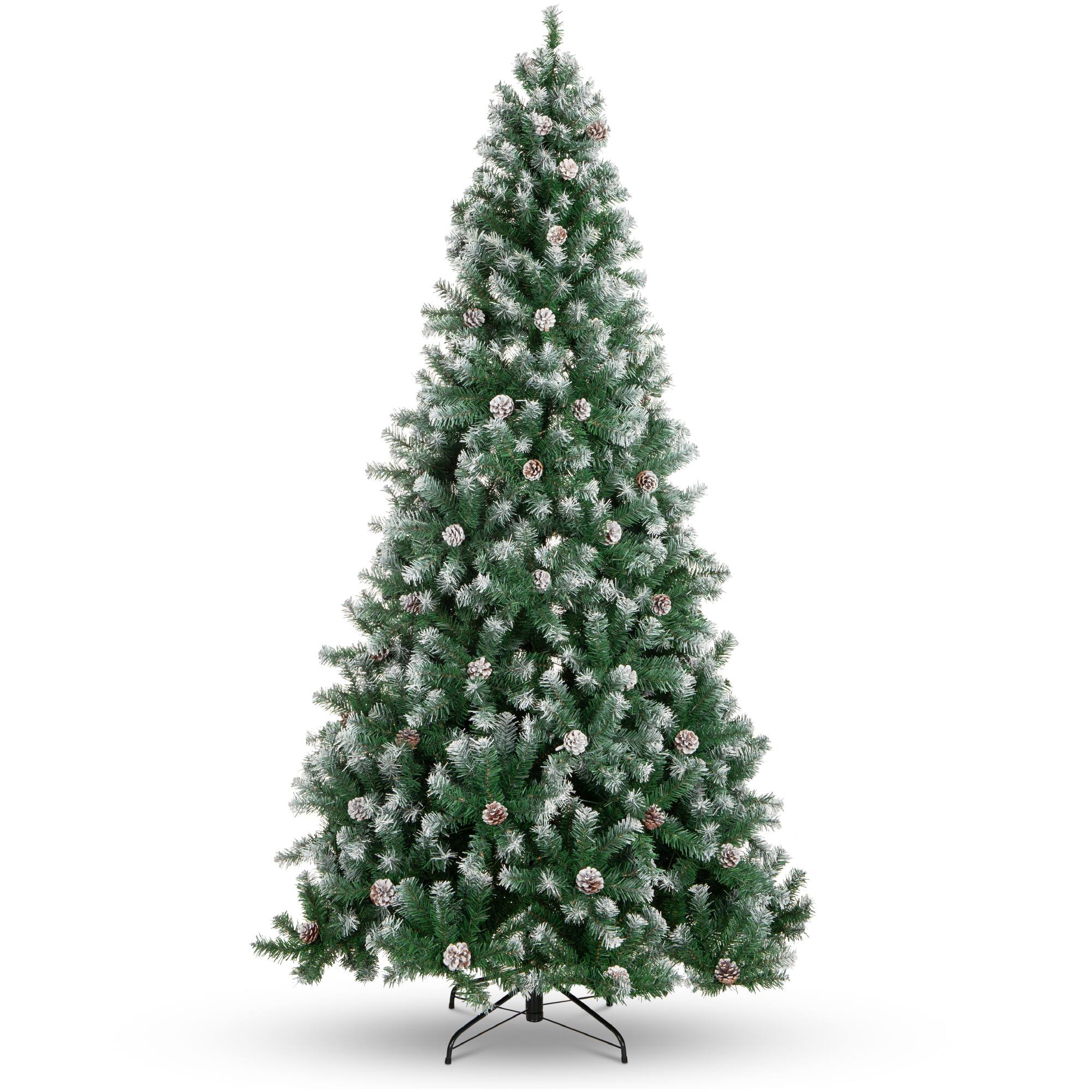 Front. Best Choice Products - Best Choice Products 9ft Pre-Decorated Holiday Christmas Pine Tree w/2,028 Branch Tips, Partially Flocked, Base  Green - Flocked Green.