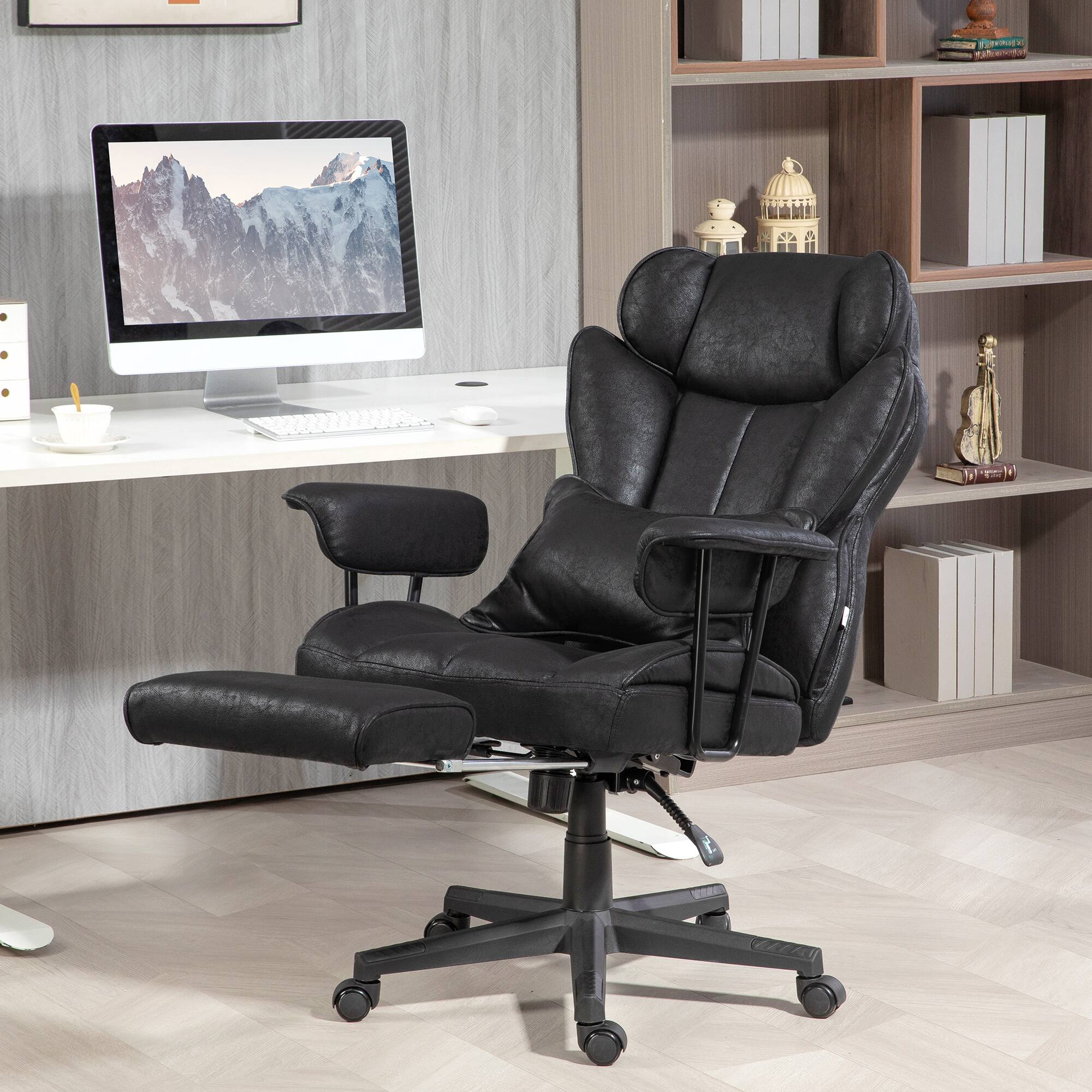 Alt View 8. Homcom - Executive Office Chair, 400LBS Big and Tall Office Chair with Foot Rest, Microfiber Computer Desk Chair - Black.