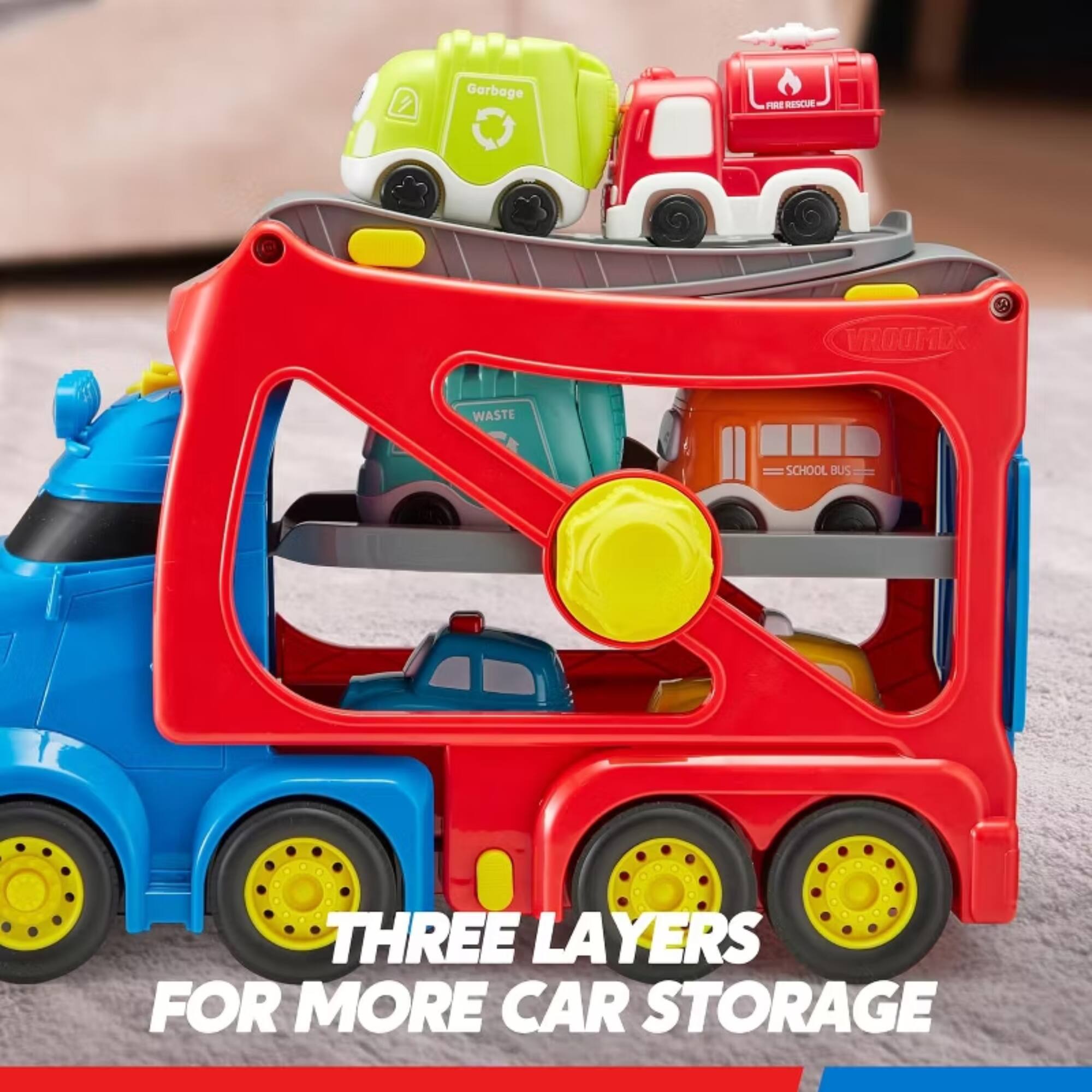 Garbage FIRE RESCUE VROOMD WASTE SCHOOL BUS THREE LAYERS FOR MORE CAR STORAGE