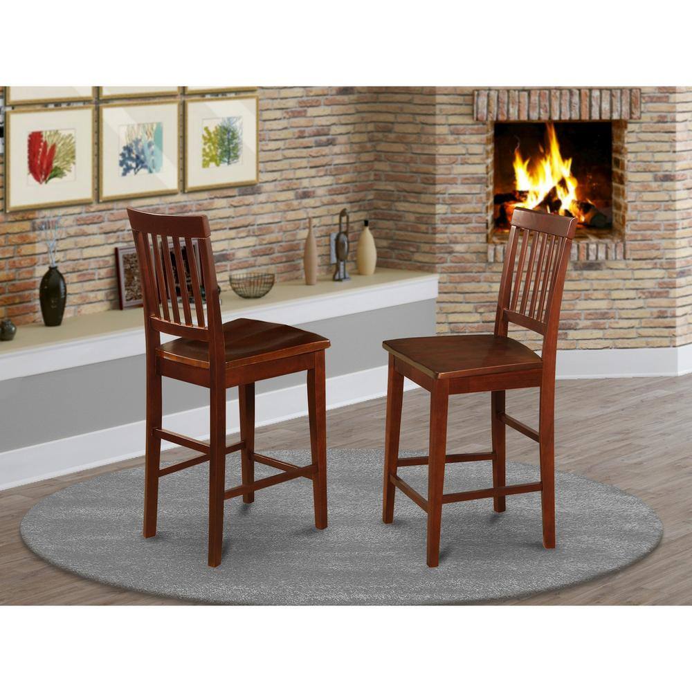 Left. East West Furniture - Vernon Counter Stools with Wood Seat - Mahogany Finish - Mahogany.