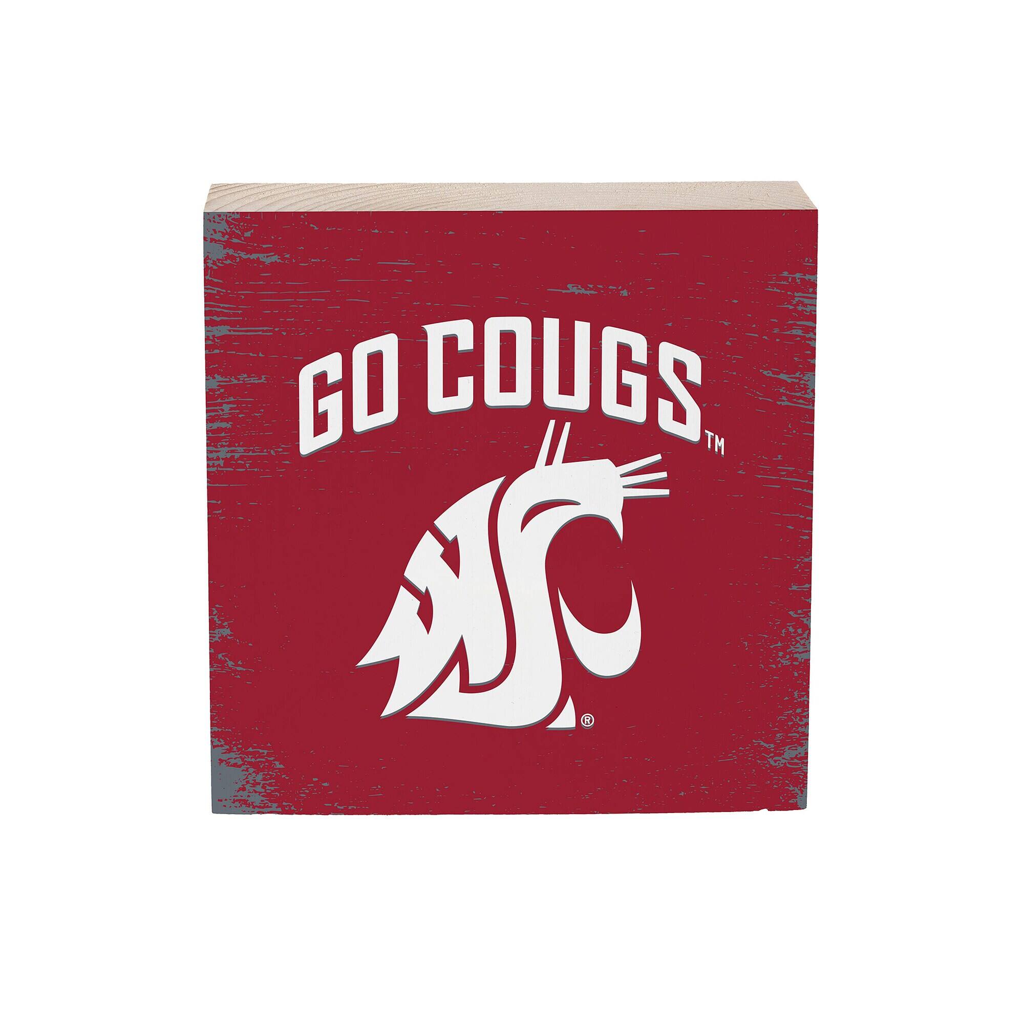 Washington State Cougars 6" Square Fan Chant Wood Block Shelf Sign