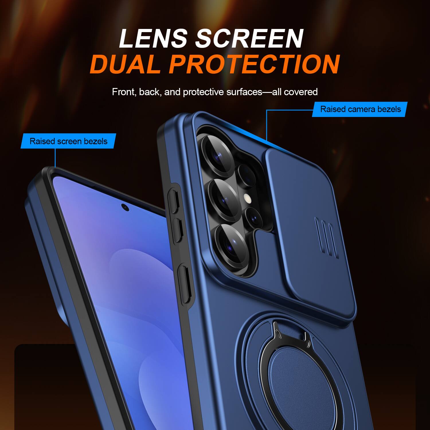 LENS SCREEN DUAL PROTECTION  
Front, back, and protective surfaces—all covered  
Raised camera bezels  
Raised screen bezels