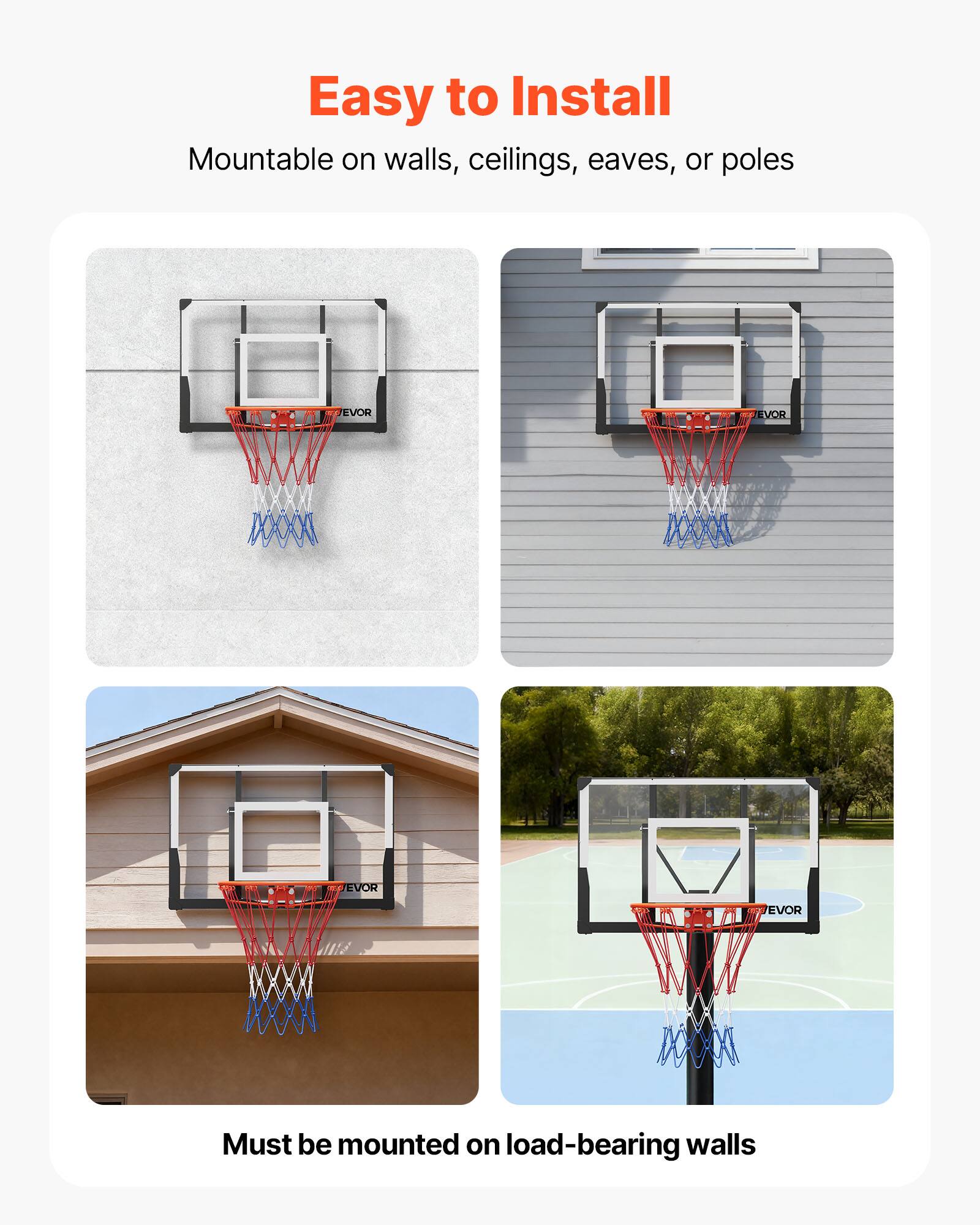 Easy to Install

Mountable on walls, ceilings, eaves, or poles

Must be mounted on load-bearing walls