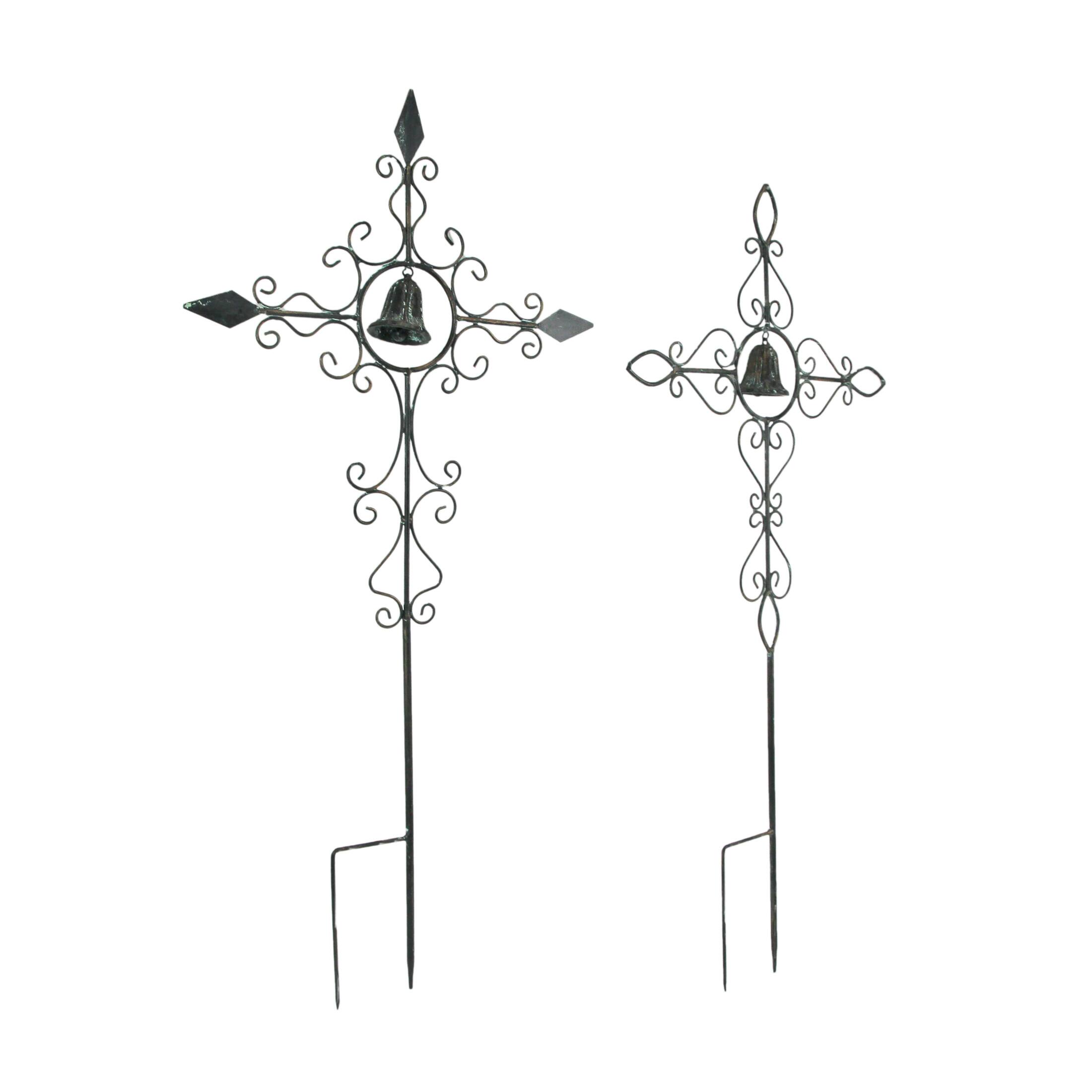 Alt View 1. Things2Die4 - Set of 2 Bronze Finished Scroll Design Metal Garden Stakes With Wind Bells - Bronze.