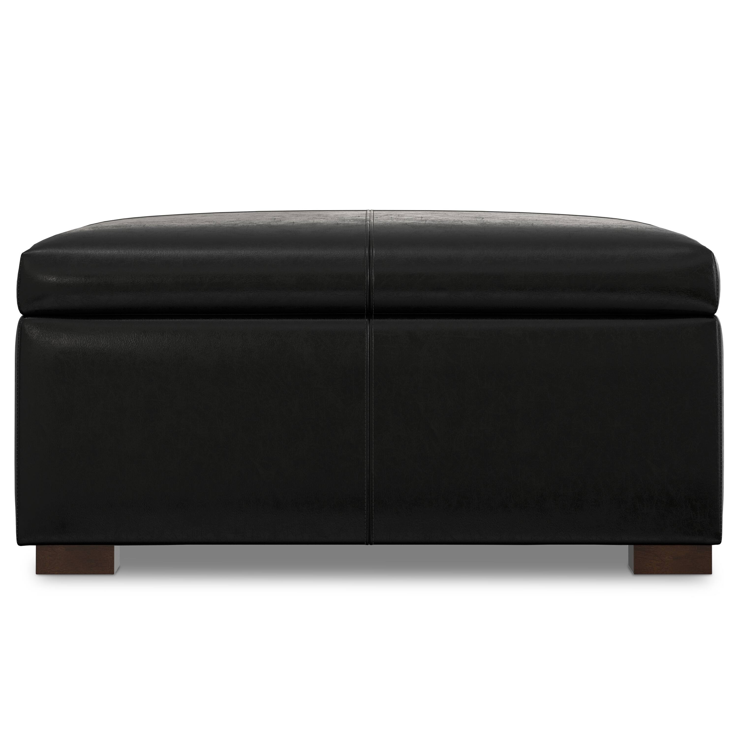 Left. Simpli Home - Gabbie 36 inch Wide Square Coffee Table Storage Ottoman in Midnight Black PU Vegan Leather - Midnight Black.