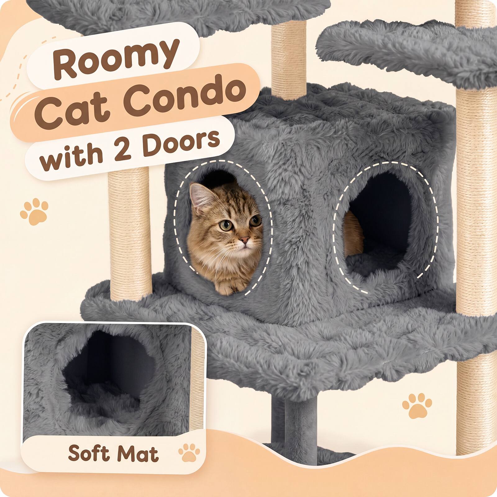 Roomy Cat Condo with 2 Doors  
Soft Mat
