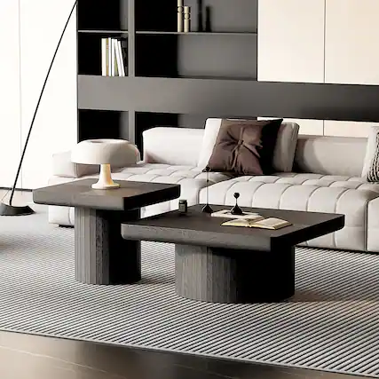 Front. Loheer - Loheer Modern Black Wood Nesting Coffee Table Set Center Table with Fluted Pedestal for Living Room - Black.
