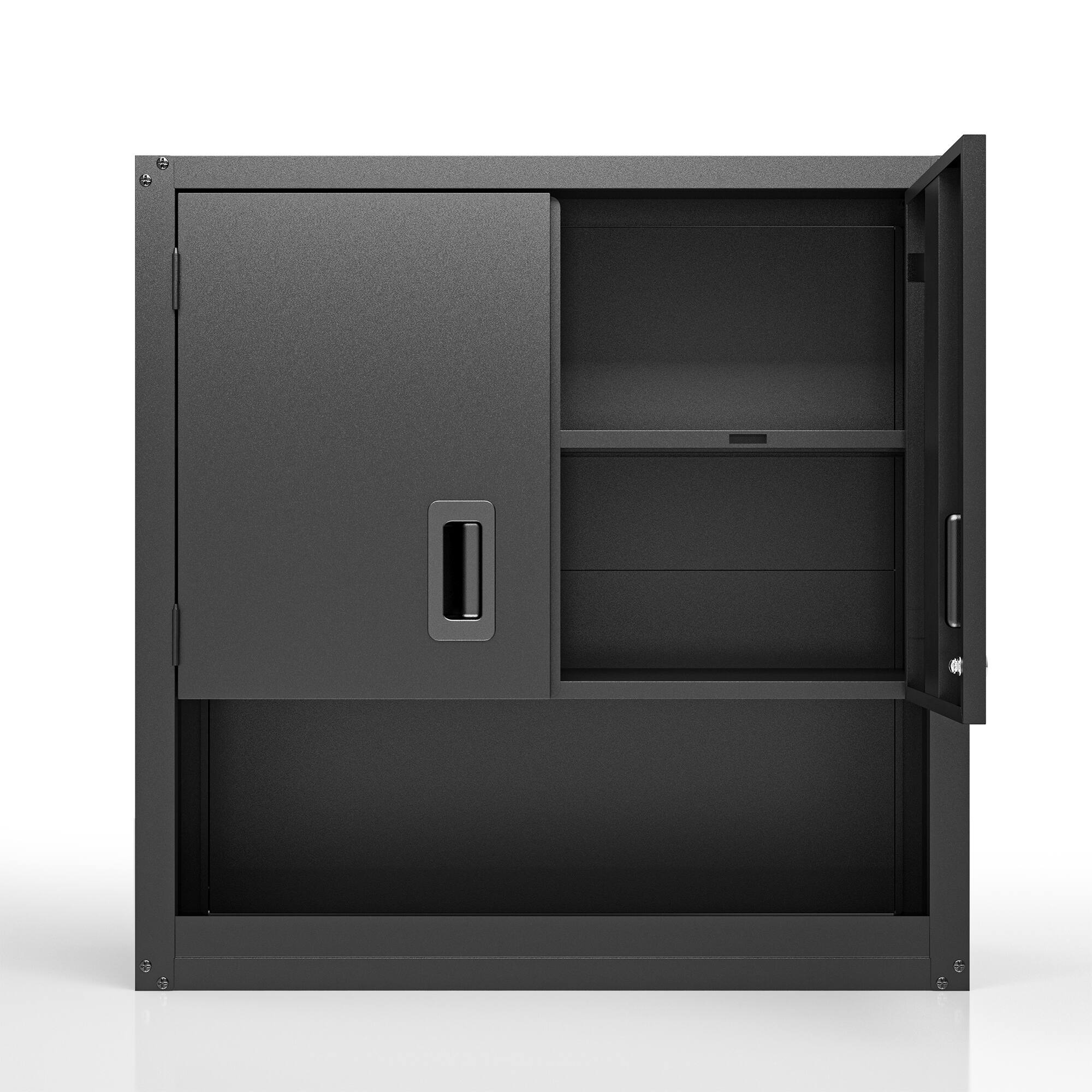 Angle. TinyHomie - Garage Wall Cabinet with Locking Doors and Adjustable Shelf, Metal Wall Cabinet, Floating Upper Storage Cabinet in Black - Black.