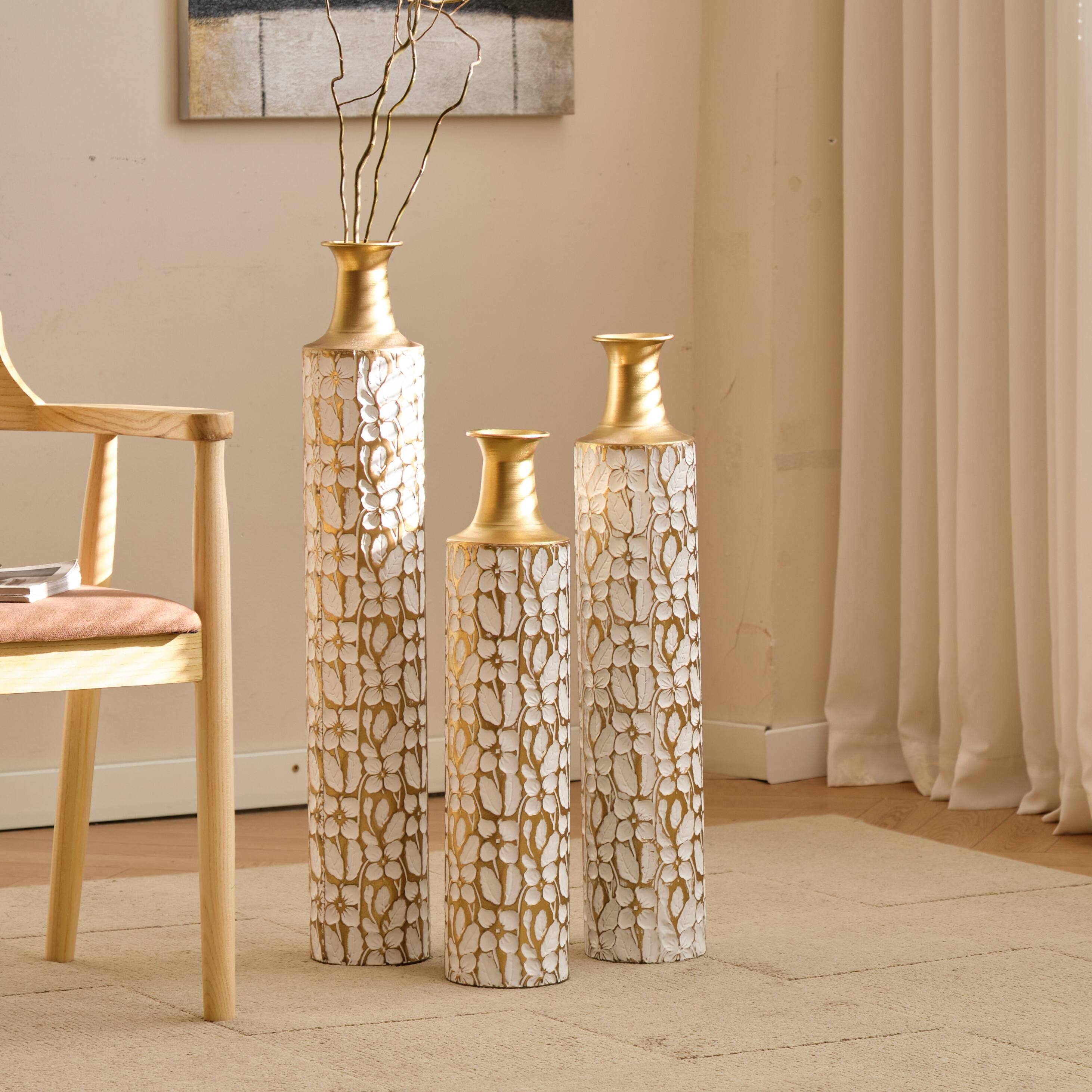 Angle. Anysun - Gold Floor Vases Set of 3 - 32/28/24 Inch Vintage Twig Design for Home Decor, Antique Worn Finish - Gold.