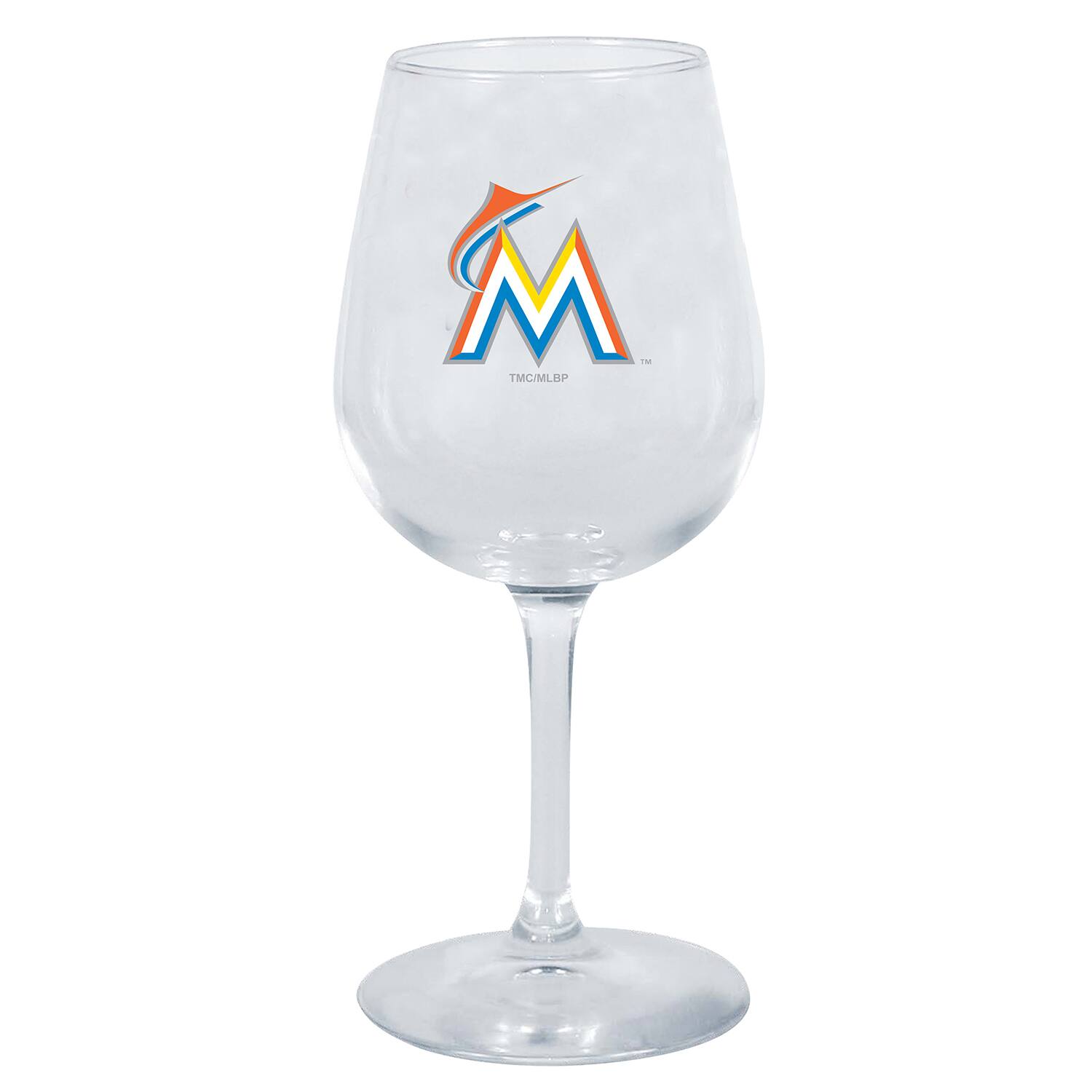 Front. The Memory Company - Miami Marlins 12oz. Stemmed Wine Glass - Multicolor.