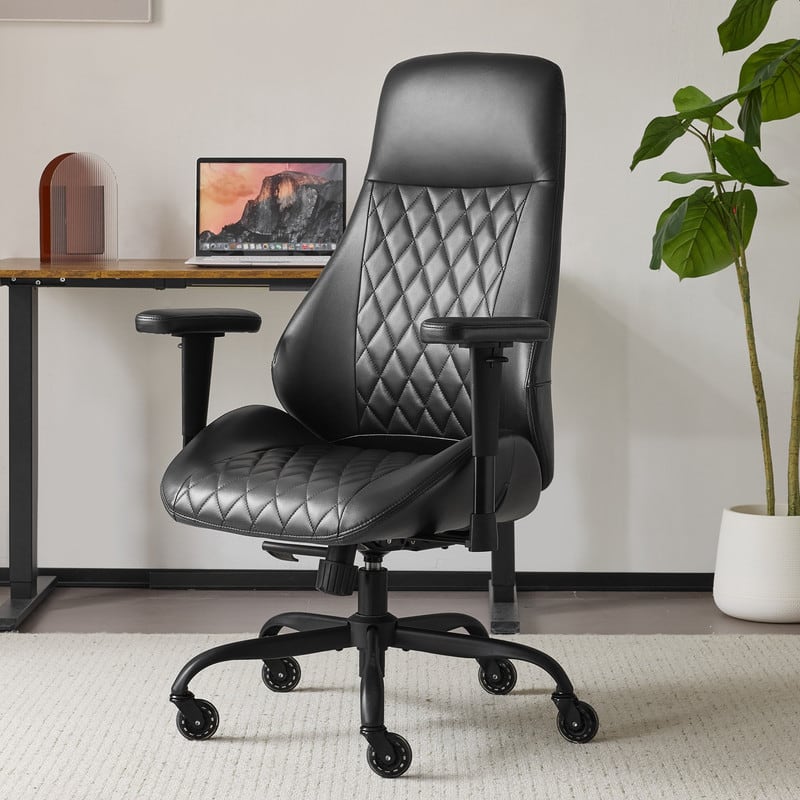 HTUTWOO - Office Chair, Lumbar Support Adjustable Height Swivel Chair with Rubber Casters,for Home Office & Executive Workspace - Black