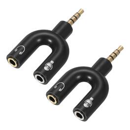 Unique Bargains - 2pcs Headset Mic Splitter Adapter, 3.5mm Male to Dual Female Y Splitter Mic & Audio Jack for PC/Laptop/Smartphone - Black