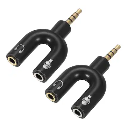 Front. Unique Bargains - 2pcs Headset Mic Splitter Adapter, 3.5mm Male to Dual Female Y Splitter Mic & Audio Jack for PC/Laptop/Smartphone - Black.