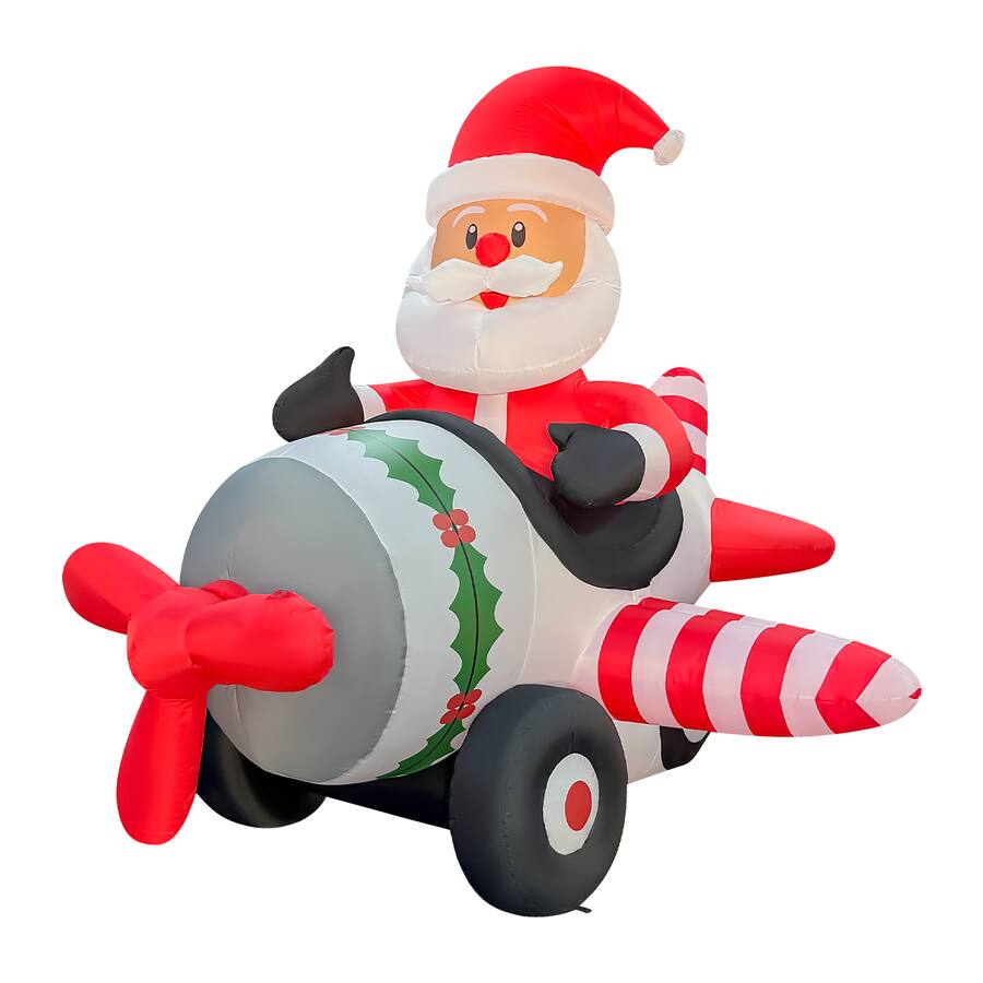 Interactive Santa Inflatable GOOSH Inflatables GOOSH 8.2FT Animated Santa Airplane Inflatable with ...