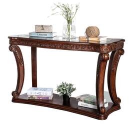 Manhattan Lane - Traditional Sofa Table with Cabriole Legs and Wooden Carving - Brown