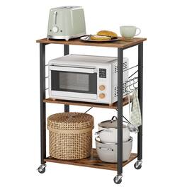 Songmics Home - Kitchen Shelf on Wheels, Serving Cart with 3 Shelves, Kitchen Cart, Microwave Shelf, for Mini Oven, Toaster - Rustic Brown and Black