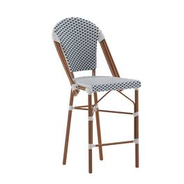 Flash Furniture - Lourdes Stackable Indoor/Outdoor Bistro 26" High Counter Height Stool, Commercial Grade, White/Navy and Bamboo Finish - Blue