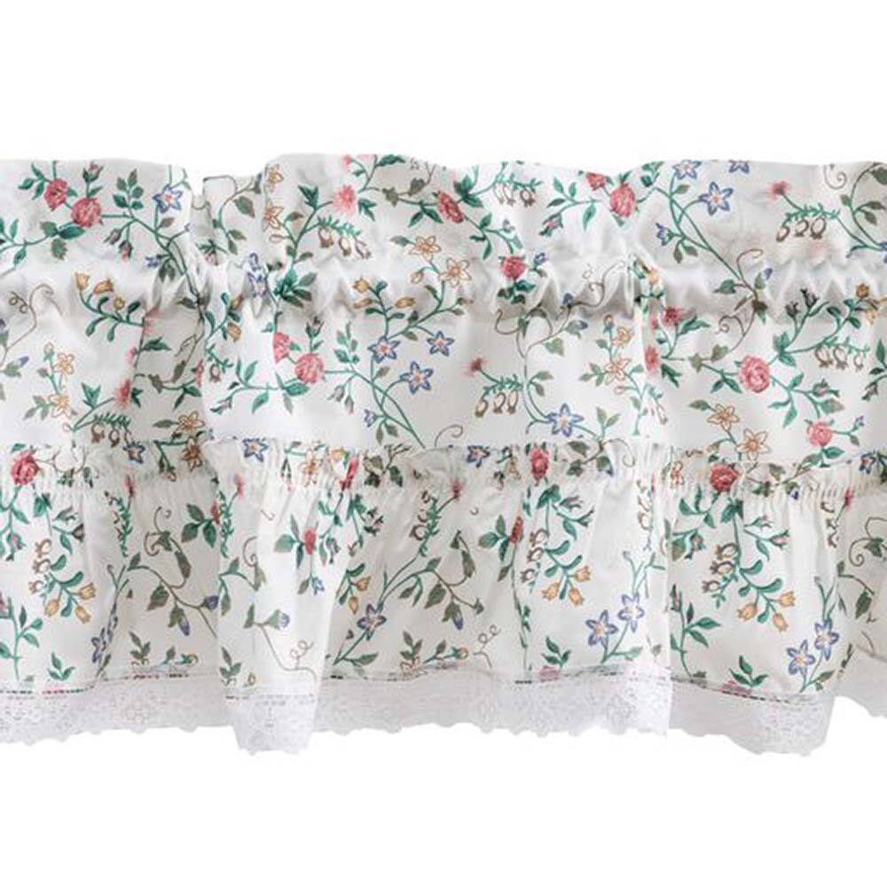 Left. Ellis Curtain - Ellis Country Floral Small Scale 1.5" Rod Pocket Floral Pattern with Ruffle Lace Edge Tier 58"x24" Multicolor - Multicolor.