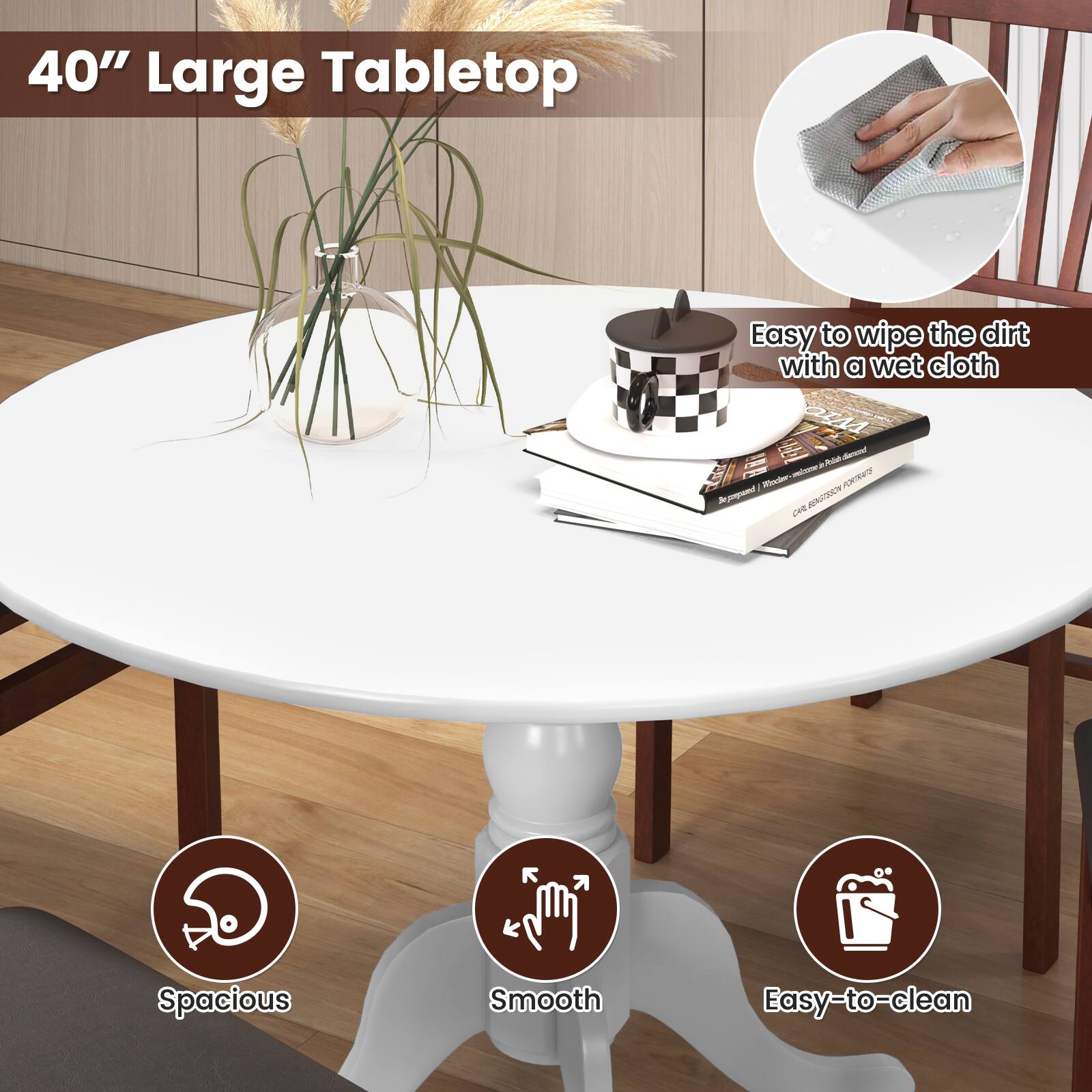 40" Large Tabletop
Easy to wipe the dirt with a wet cloth
Spacious
Smooth
Easy-to-clean