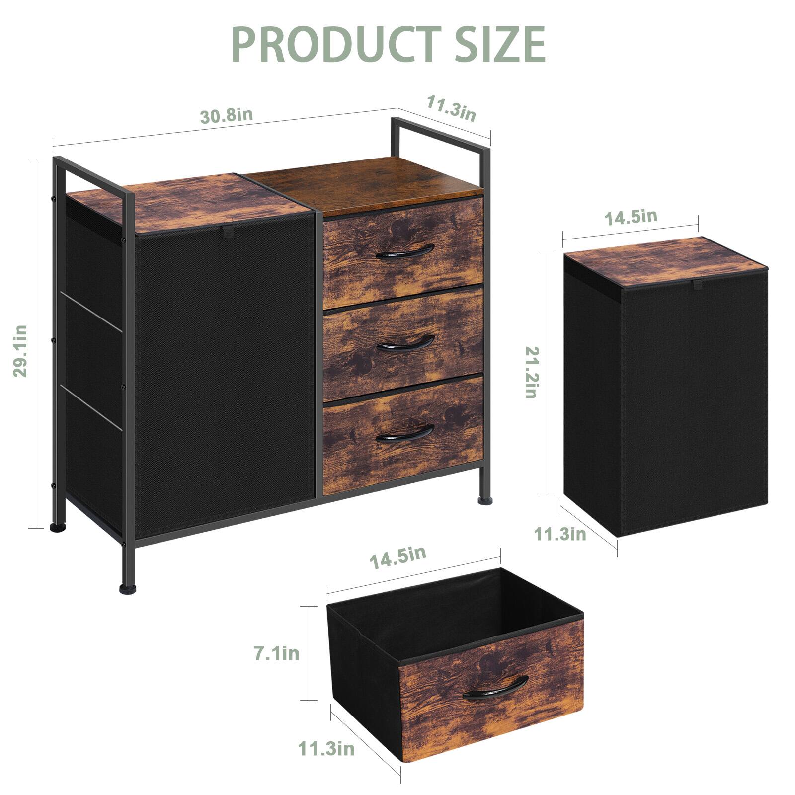 Oumilen Rustic Laundry Hamper with 3 Fabric Drawers, 2 in 1 Design ...