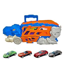 Kitcheniva - Kids Dinosaur Car Carrier Toy With 4 Vehicles - Blue