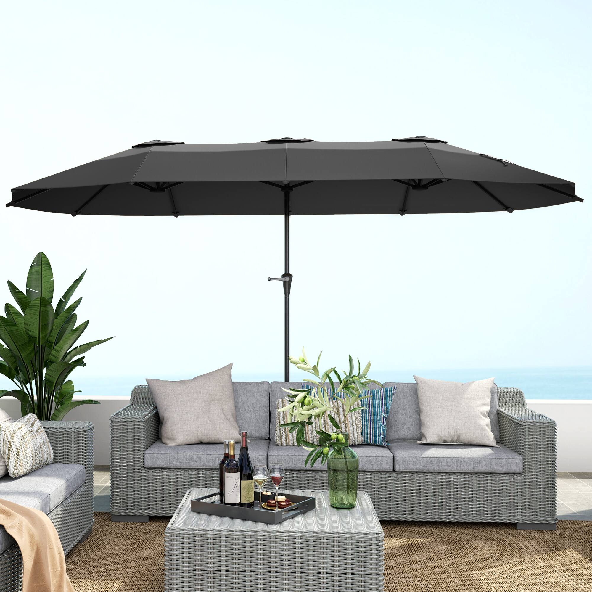 Alt View 4. Outsunny - 13 ft. Extra Large Patio Umbrella, UPF30+ Double Umbrella Outdoor Patio with Easy Crank Handle, Vents for Garden, Pool - Dark Gray.