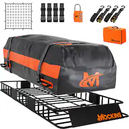Mockins - 64 in. x 39 in. x 6 in. Extendable Rooftop Cargo Carrier with 20 Cu Ft. Waterproof Rooftop Cargo Bag, Net and Straps