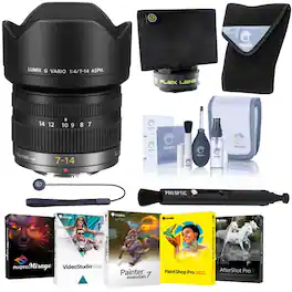 Bundle - Panasonic - LUMIX G Vario 7-14mm f/4 Aspherical Lens for Micro Four Thirds, with Lens Wrap, Flex Lens Shade,
