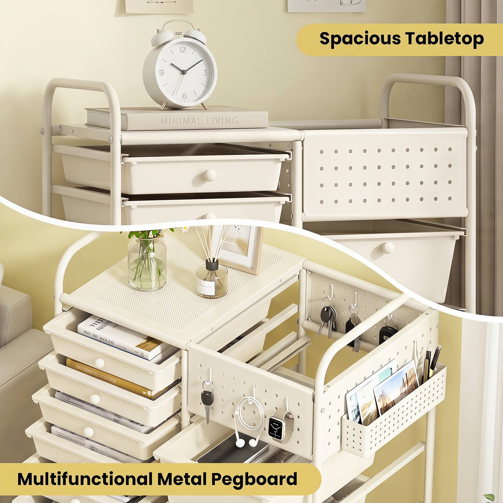 5 - 12 / A Spacious Tabletop 9 D 3 - 6 5 MINIMAL LIVING vas NML 1M L/m u EK AR RERVRT IDAER Multifunctional Metal Pegboard