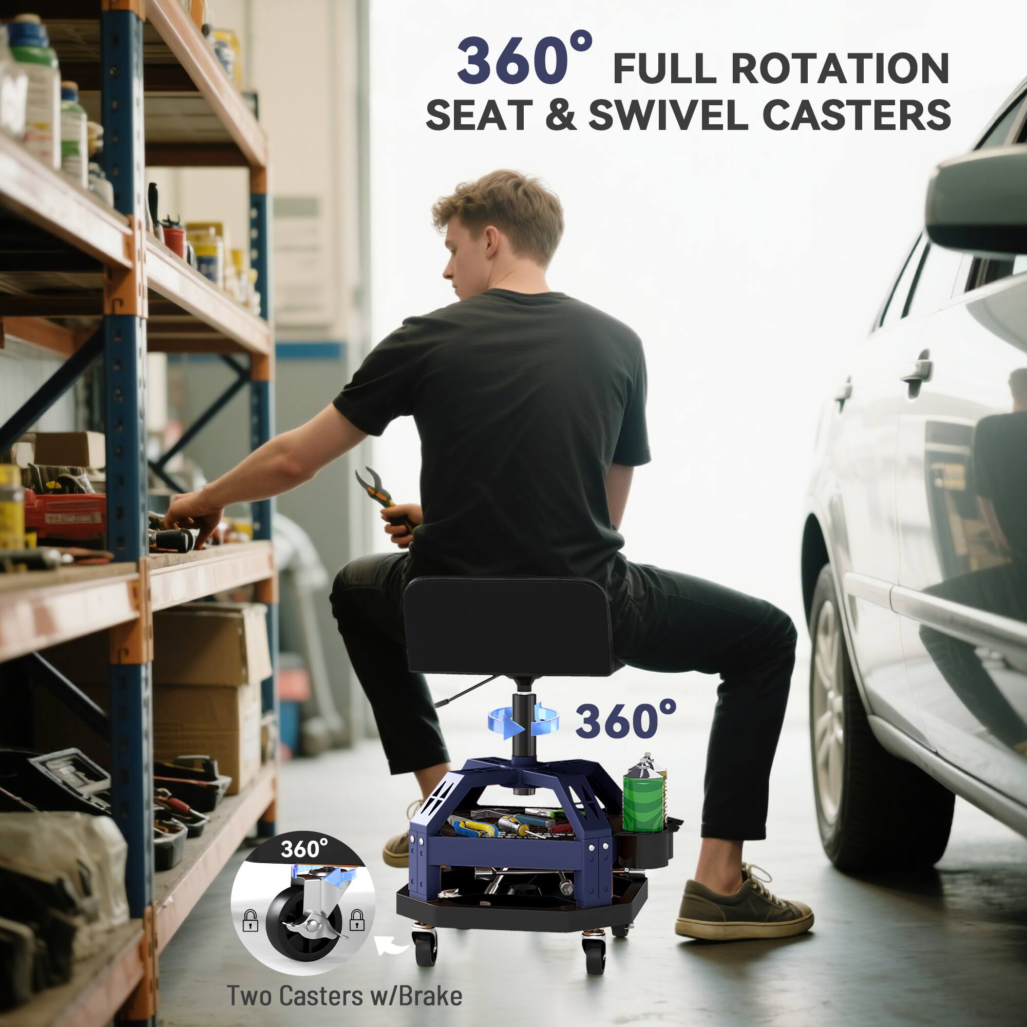 Homcom Creeper Garage Stool, 300 LBS Capacity Mechanic Stool with